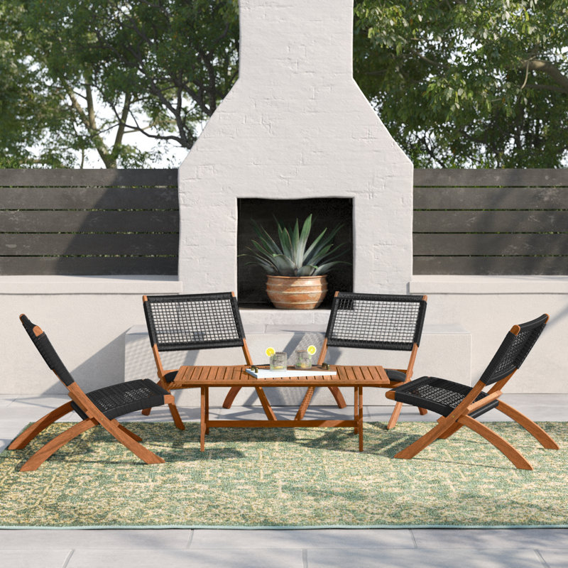 Kismet Acacia 5-Piece Armless Chairs Seating Group, Natural/Black