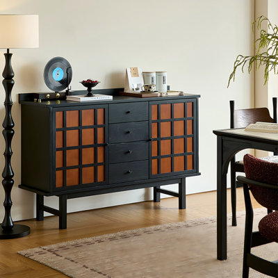 52.76"Vintage Solid Oak 4-Drawer 2-Door Sideboard Storage Cabinet