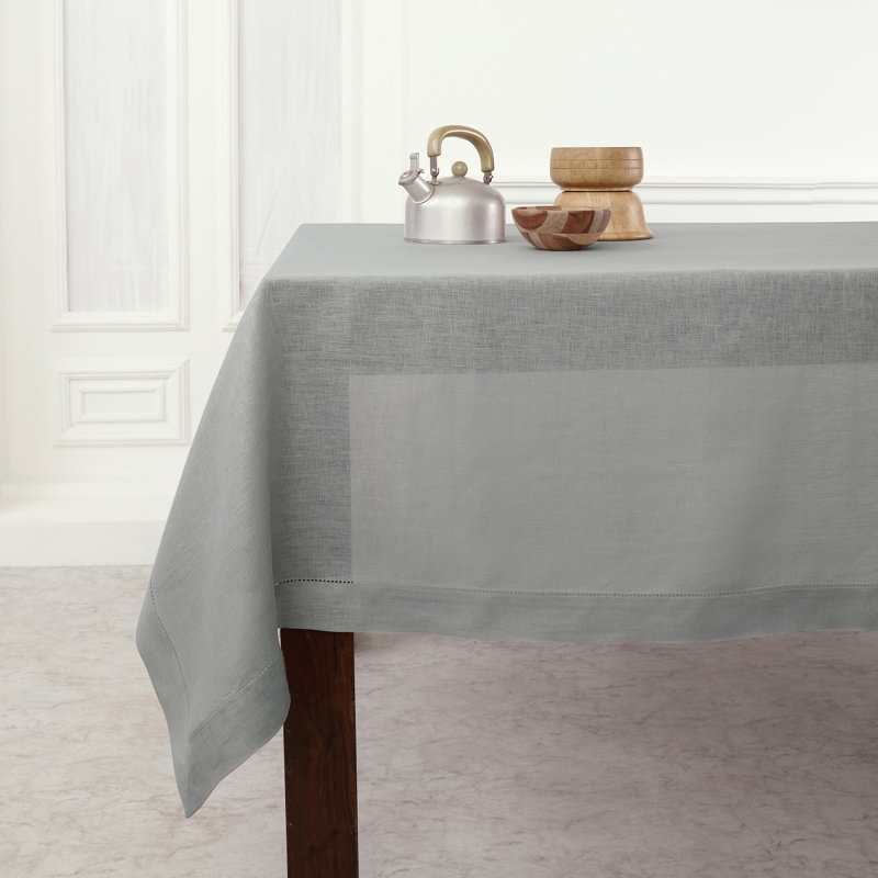 100% Pure Linen Hemstitch Table Cloth - Classic Hemstitch, 120" x 60", Soft Gray