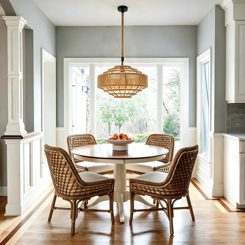 Boho Rope Pendant Light With Woven Iron Shade, Hanging Ceiling Lamp