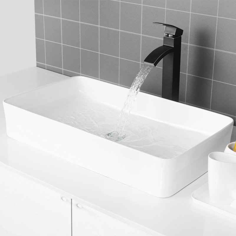 Dcolora 14'' Tied To Sink Finish Ceramic Rectangular Bathroom Sink, White