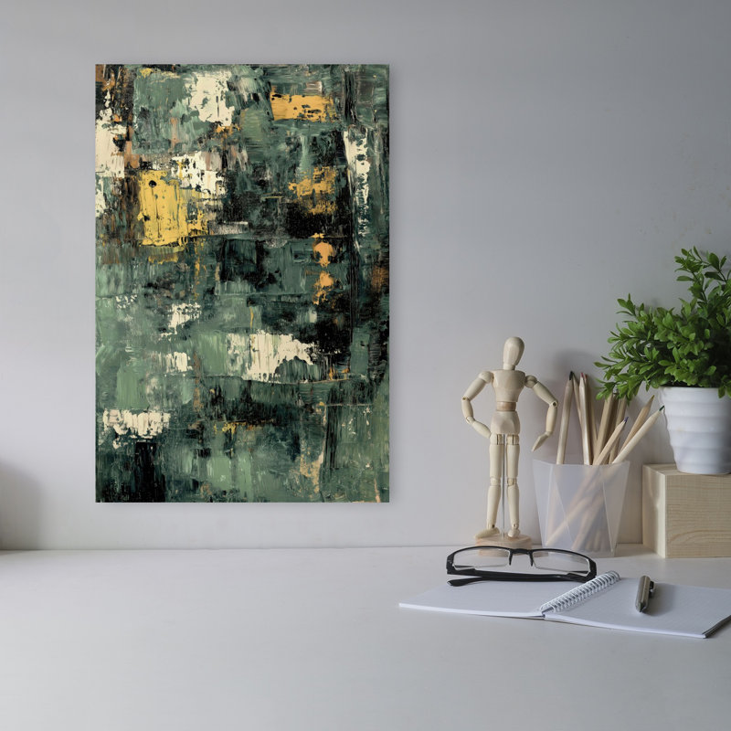 Art mural moderne abstrait vert abstrait, 18" H x 12" W