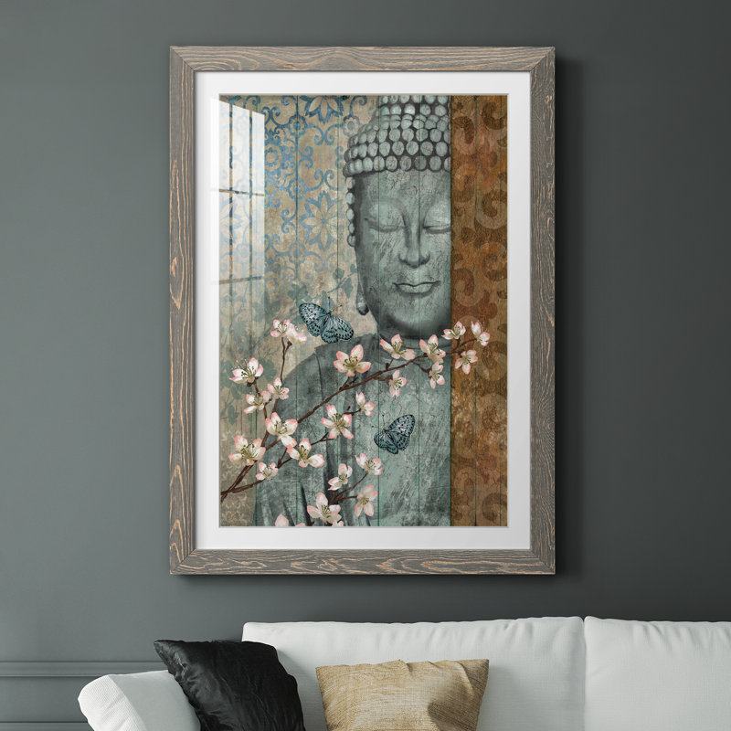 Bouddha - cadre photo, impression, Encadré gris, H 37,5 po x l 27,5 po x P 1,5 po