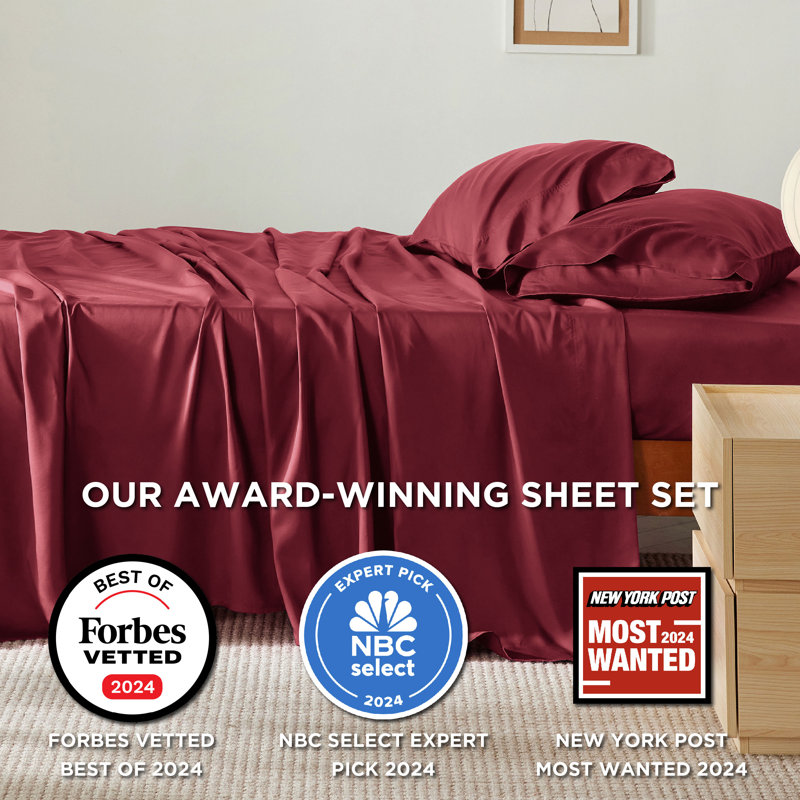 Essential Collection Cooling Rayon Derived from Bamboo Sheet Set, Burgundy, California King Sheet Set with 2 Pillowcases