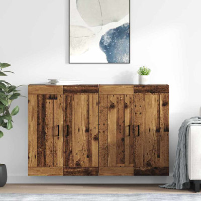  Wall-Mounted Cabinet 2 Pcs Black Oak 69.5 X 34 X 90 Cm
