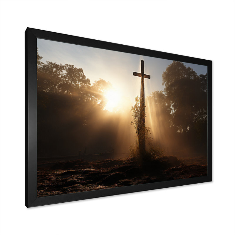 Croix religieuse, Cadre simple noir, H 24 po x l 32 po x P 1 po
