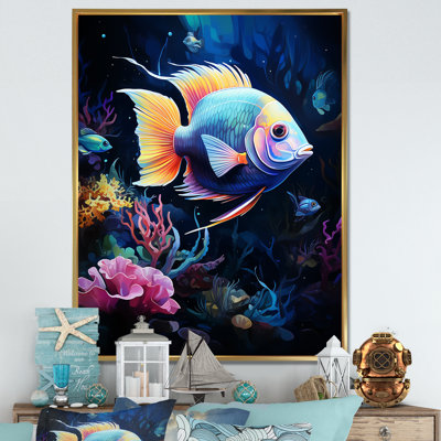 «Yellow and Blue Marine Fish Beauty», art mural corail