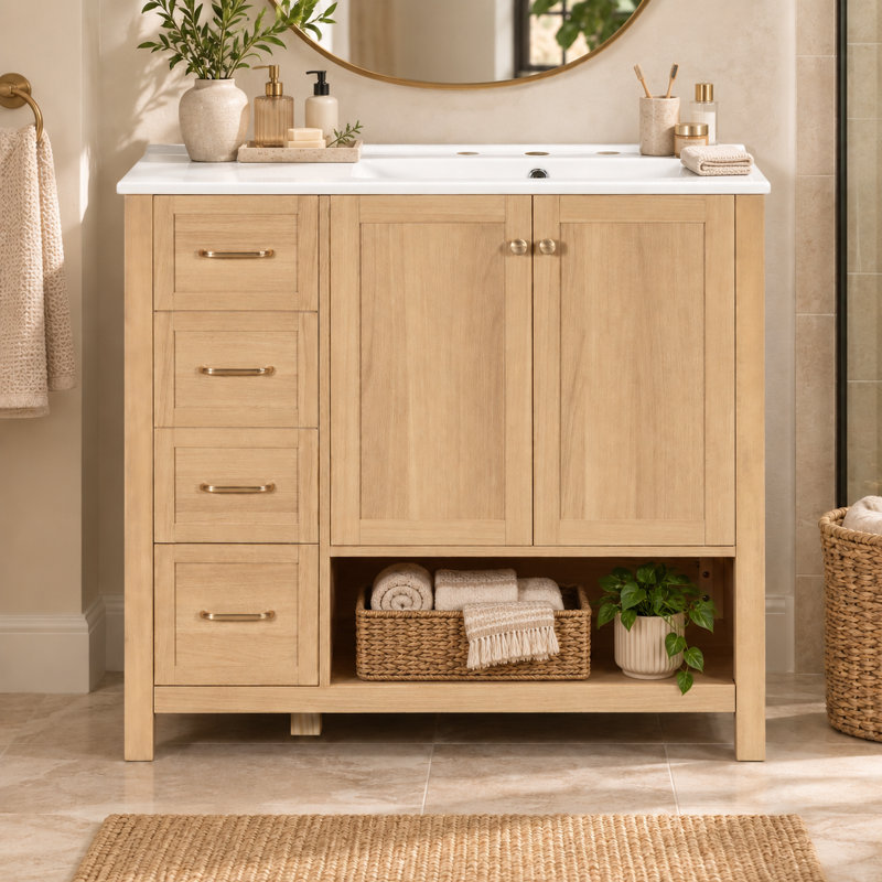 Meuble-lavabo simple de 91 cm (36 po) avec lavabo en céramique et armoire de rangement