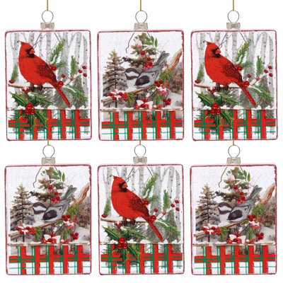 Cardinal Plaid Rectangle Ornament, 6 Inches