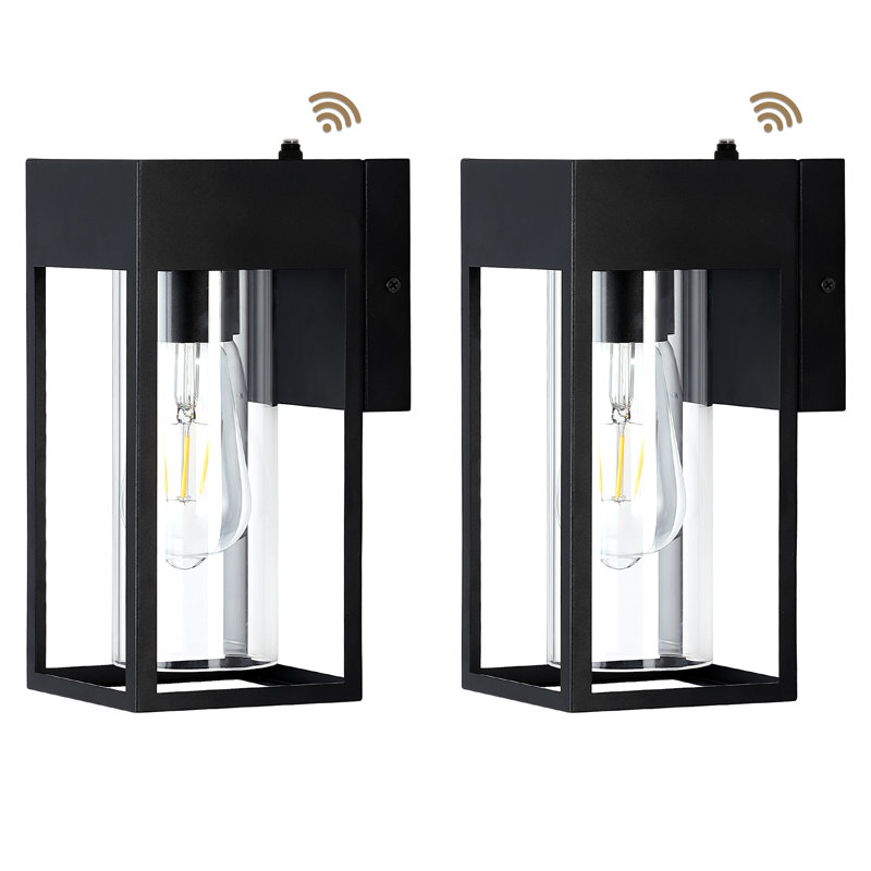 Dusk To Dawn Classic Outdoor Wall Sconce With Cylinder Glass Shade And Rectangular Metal Frame, Waterproof For Porch, Patio(Set Of 2)