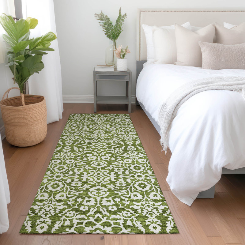 Premium Machine Washable Prisco Olive Rug, Runner 2'3" x 7'6"