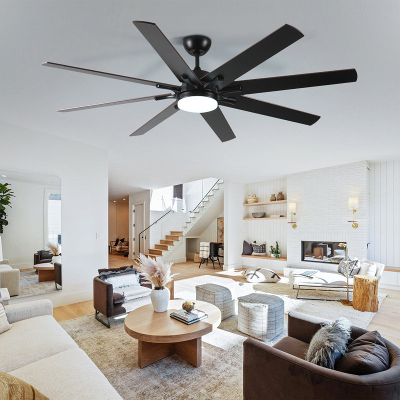 72 Inch 8-Blade Ceiling Fan With Led Light & Remote, Indoor Outdoor Modern Quiet Dc Fan, 6 Speed Reversible Dual Finish Ceiling Fan Compatible With Alexa Google