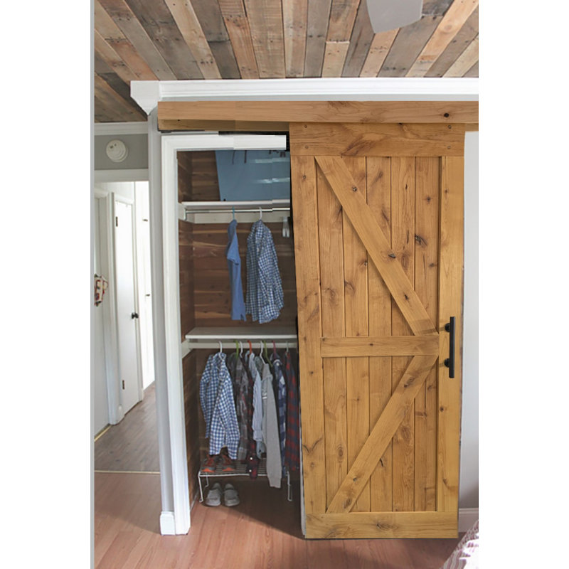 Porte de grange en bois d'aulne fini avec ensemble de quincaillerie coulissante en bois, 36 po x 84 po