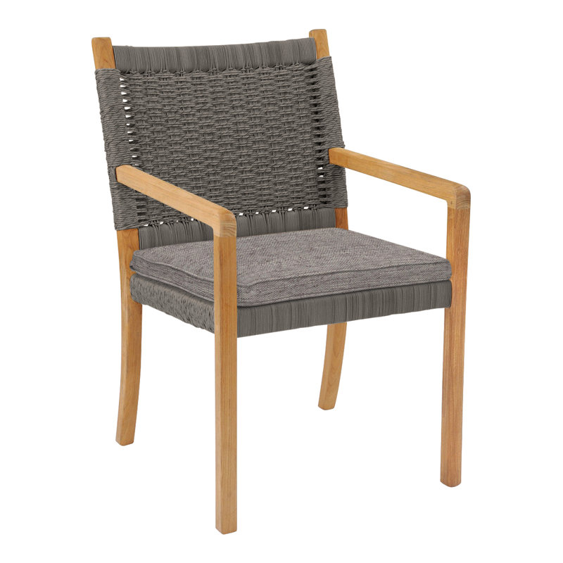 Hudson Teak Patio Dining Chair with Cushion (Set of 2), Ash, Hudson Charcoal Lace