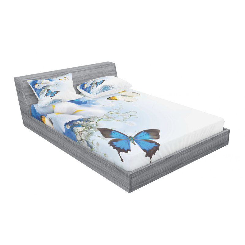 Butterfly Microfiber Sheet Set, Full Sheet Set + Fitted Sheet + 2 Pillowcases