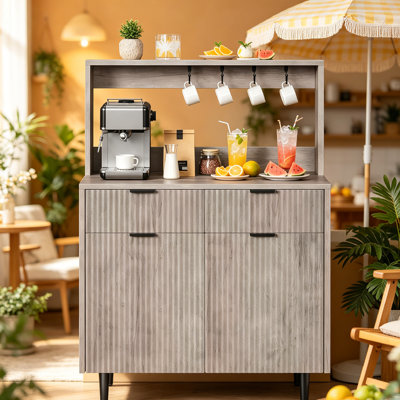 15.55"D x 31.5"W x 48.43"H Fluted Sideboard Buffet Cabinet with Storage, Modern Coffee Bar Cabinet with 2 Drawers & Adjustable Shelves, Wood Buffet Console Table for Dining Room, Kitchen, Hallway.