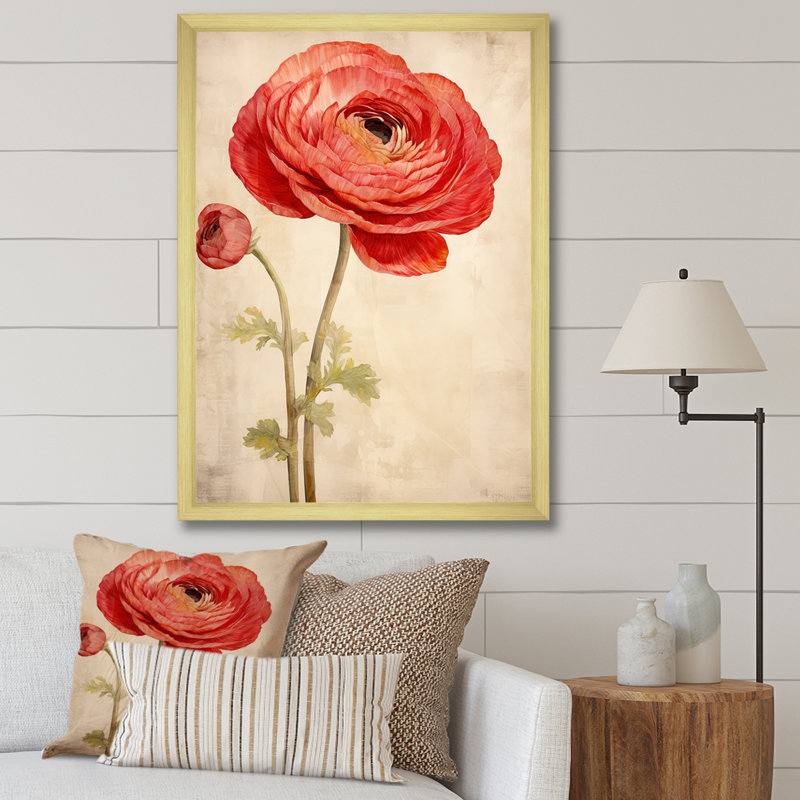 «Ranunculus Dreams III» rétro - impressions sur toile, Encadrement doré, H 32 po x l 24 po x P 1 po
