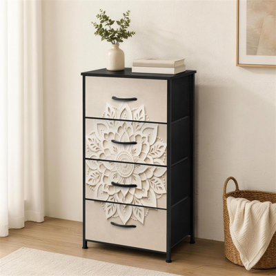 Commode à 4 tiroirs pour chambre à coucher Fleur de lotus ornementale Petit papier découpé Commode haute pour organisateurs de placard avec commode