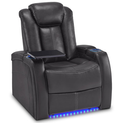 Power Recliner Chair with Adjustable Headrest, Home Theater Seating with Swivel Tray Table and LED Light by Wrought Studio