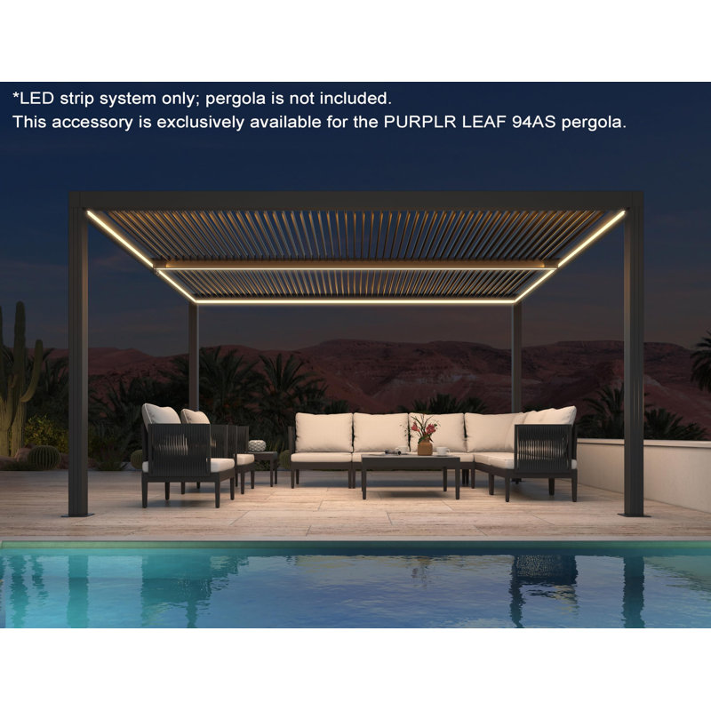 Remplacement de la bande lumineuse à DEL de la pergola mauve - compatible avec un pavillon de jardin à persiennes grises de 12 pi x 16 pi, imperméable, à intensité variable avec télécommande. (Un accessoire d'éclairage, pas une pergola)