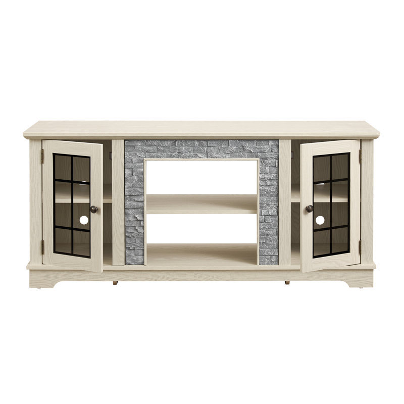 Modern 58-Inch Faux Stone Media Console Cabinet With 2-Door Storage For Living Room | Gift Idea, Gray, No