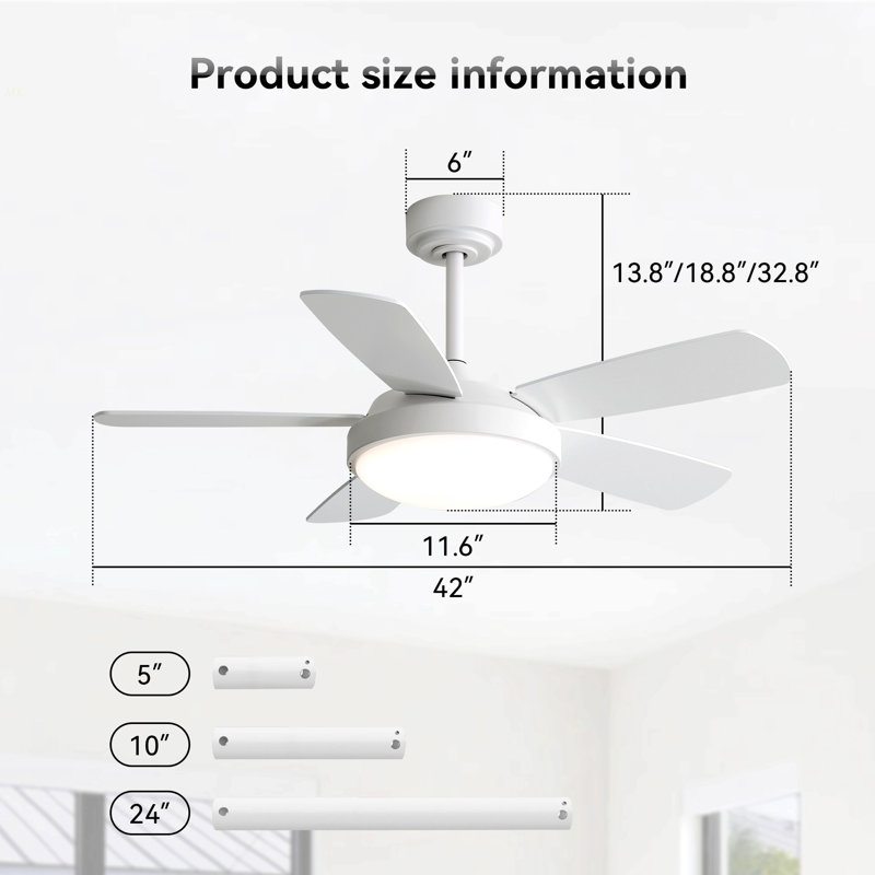 42 Inch Black Ceiling Fan With 22W LED Light And Remote Control MDF Blades Reversible DC Motor, White