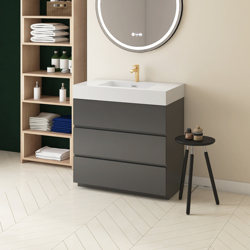 Ensemble de meuble-lavabo simple 36 po avec plateau Romaysa, Blanc, Gris