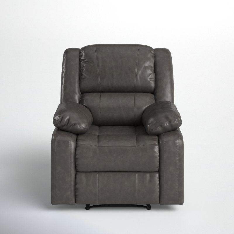 Arland Contemprary Faux Leather Pillow Back Recliner, Gray Faux Leather