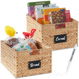 Aguta 2 16in Woven Water Hyacinth Pantry Baskets w/ Chalkboard Label, Chalk Marker