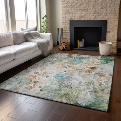 Premium Machine Washable Prisco Teal Rug