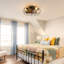 Ventilateur de plafond à fixation éclair 18,5 pouces avec lumière et télécommande, moteur à courant continu silencieux, 4 prises E26 pour chambre à coucher, salon, porche