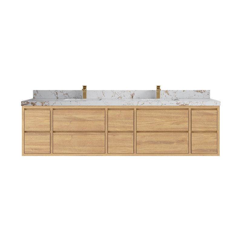 Cadge 84 " W Freestanding Standard Free Standing Single Double Vanity Bathroom Vanity With Quartz Top