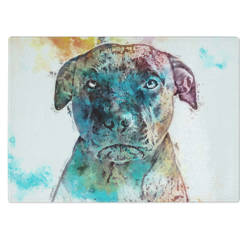 Tempered Glass a Staffordshire Bull Terrier Dog Chopping Board, 39 cm W x 28.5 cm L