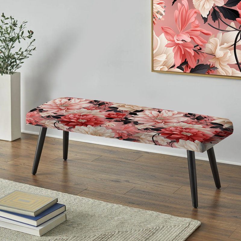 Red Regal - damassé opulence - banc rembourré floral noir, Coquelicots roses et blancs en fleurs
