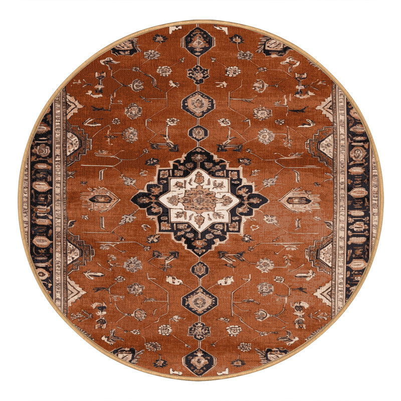 Tapis brun lavable à la machine, Rond 6 pi