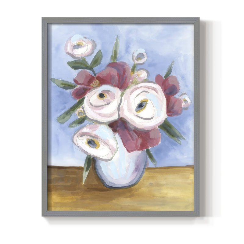 Tea Rose Posey I, reproduction encadrée - bois massif, H 15 po x l 12 po, Gris