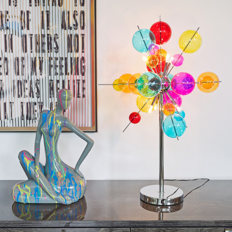 Azoriah Novelty Table Lamp, Silver Chrome Base/Multi-coloured Shade