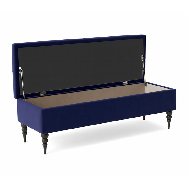 Safar Wide Tufted Rectangle Ottoman Storage Bench – Upholstery Plush Velvet Shoe Bench with Black Turned Wooden Legs