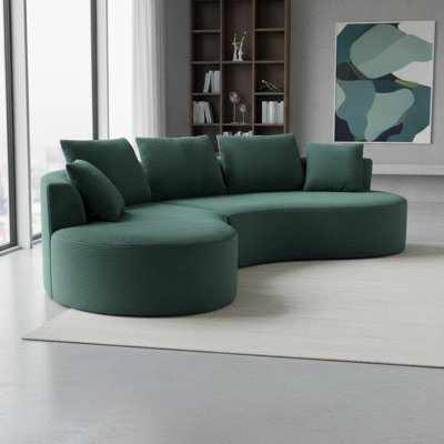 Ensemble de canapé modulaire courbé 2 pièces avec coussins, mobilier de salon ergonomique minimaliste, sièges modernes, sans assemblage, canapé et méridienne, vert foncé