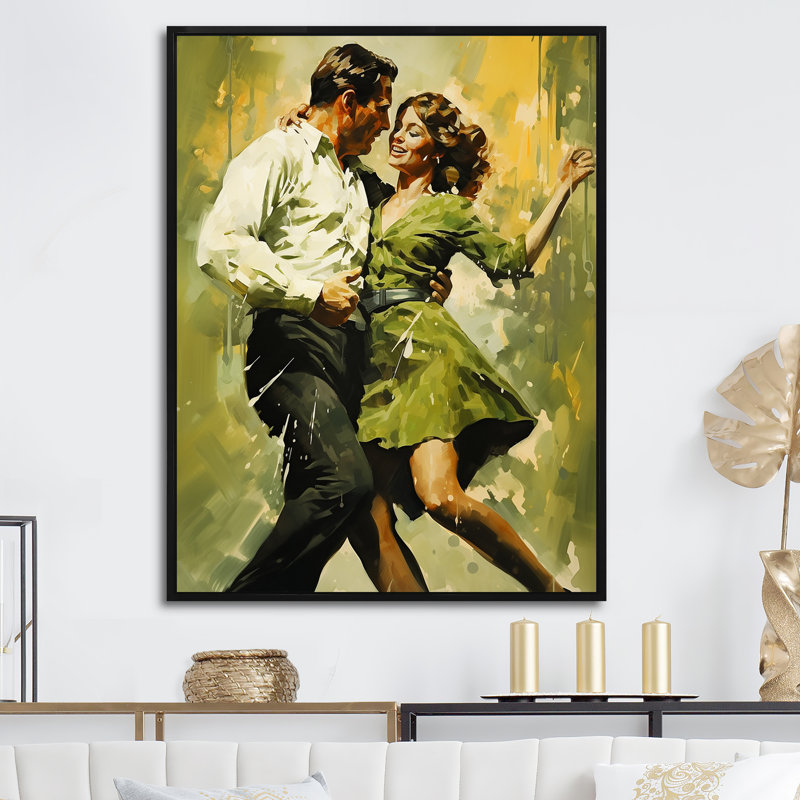Danse dansante des années 60 sur toile, Cadre flottant noir, H 32 po x l 24 po x P 1 po
