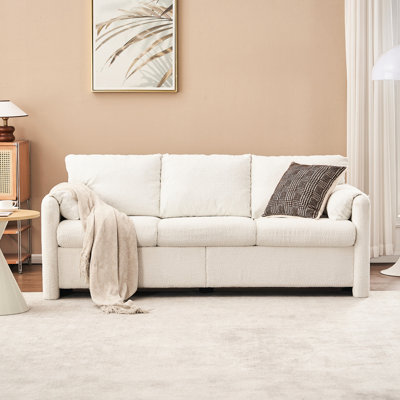 Chenille moderne 77 po, 3 po, blanc, avec rembourrage en mousse haute résilience pour un confort durable 3 chenille blanche, douce et coussins