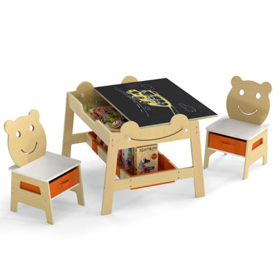 Ensemble de table pour tout-petits et 2 chaises 5-en-1 avec tableau noir / plateau réversible