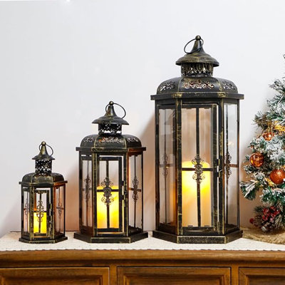 Ensemble de 3 lanternes de bougie décoratives d'extérieur 20 "et 14" et 10 "H
