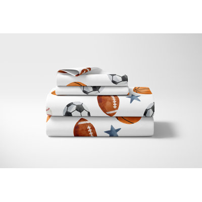 Watercolor Sports Theme Brushed Microfiber 4 Piece Queen Sheet Set