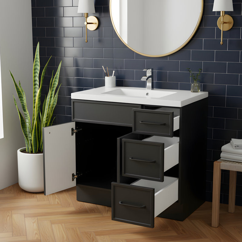 Manhattan 36" Single Bathroom Vanity Set, Black, Black, 36"