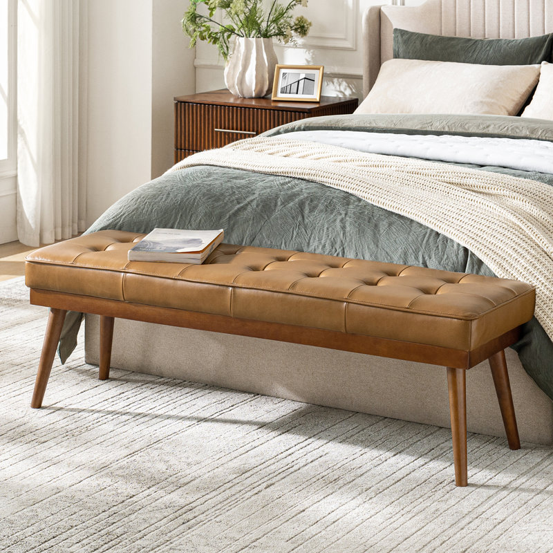 Bittoo Genuine Leather Upholstered Bench, Camel
