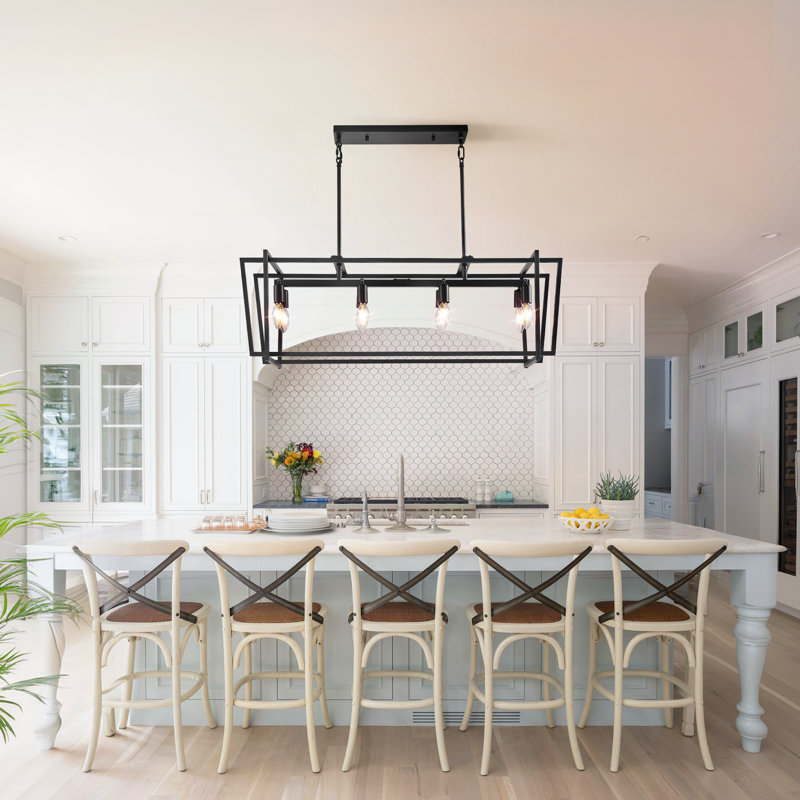 8 - Light Kitchen Island Linear Pendant, Black