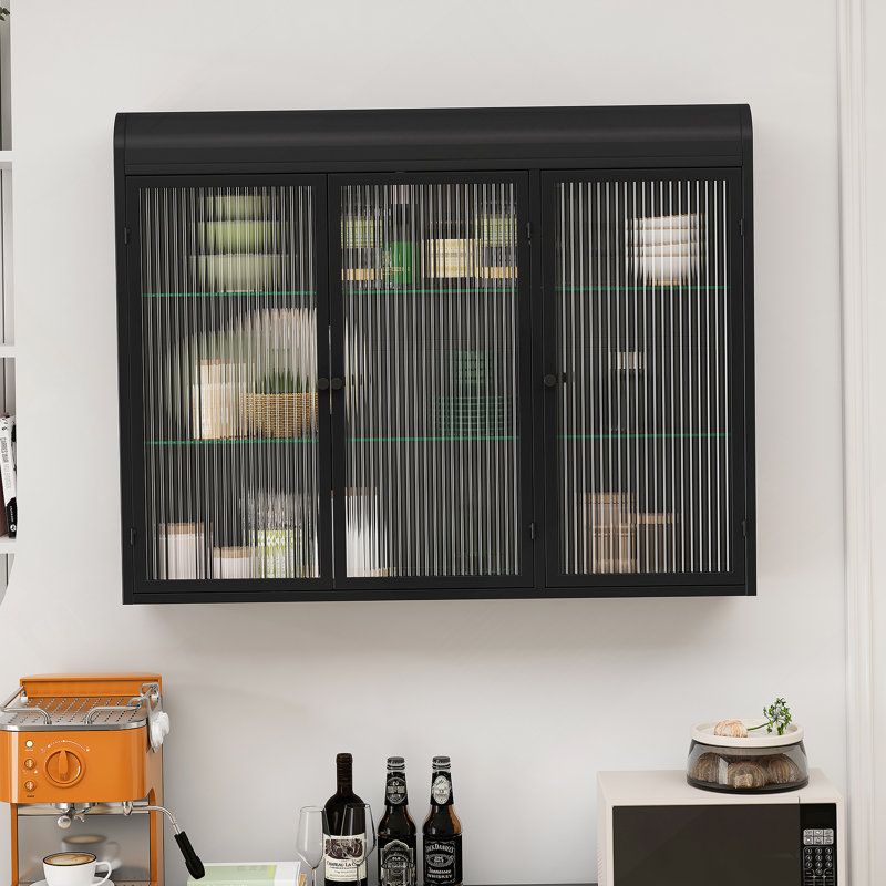Armoire de rangement arquée à porte en verre, Noir