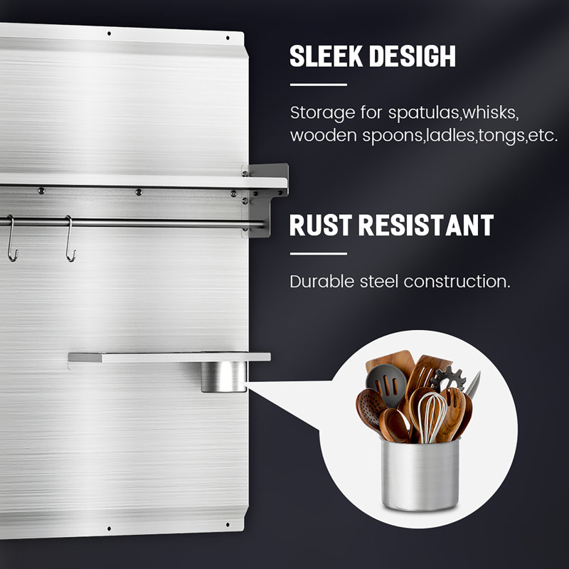 Dosseret en acier inoxydable 36 x 30 pouces avec trous de rangement pré-percés avec tablette de rangement et support à couteaux pour hotte de cuisine et four