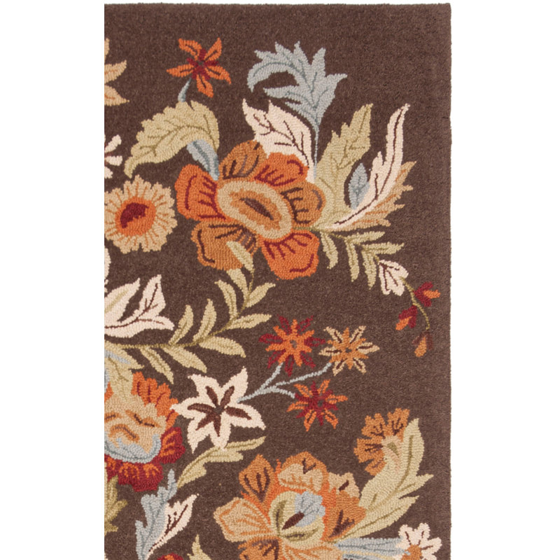Tapis floral en laine / coton / latex crocheté à la main Emrick Blossom, Carré 6 pi